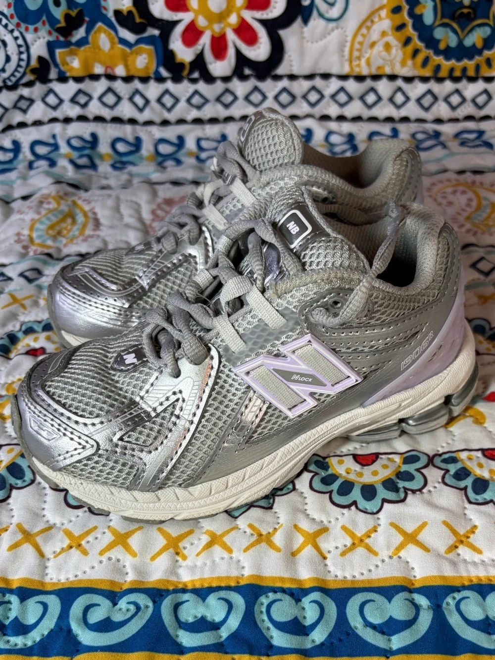 New Balance Silver with Light Purple Accent Athletic Sneakers